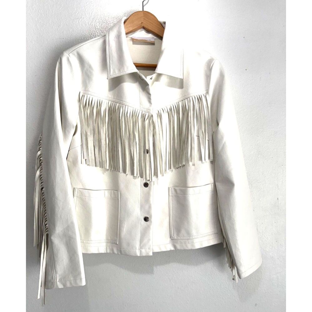 North End faux leather jacket fringes western cowgirl rodeo country women L New
